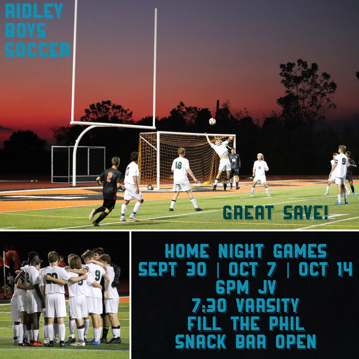 EmilyGeddes's tweet photo. Ridley Boys Soccer - Monday Night Home Games ⚽ Oct 14th Senior Night #fillthephil https://t.co/0FFwvEKquP