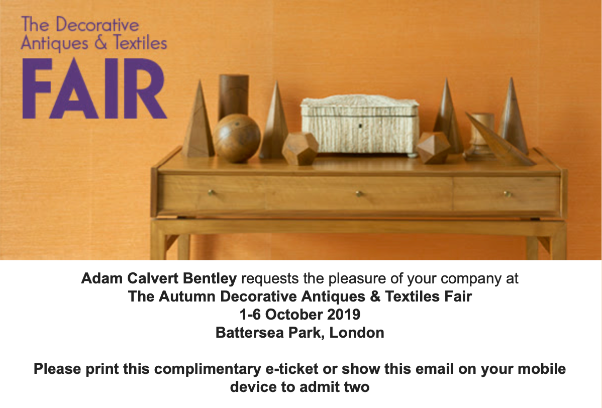 adamcbentley's tweet photo. Don't forget, the Autumn Decorative Fair opens at 12pm tomorrow! (@DecorativeFair). You'll find me on a brand new stand, E29 - next to the rear cafe bar. Here's your complimentary ticket which'll get you in each day until we close on Sunday 6th - https://t.co/2jhIbx8zhl https://t.co/xob6r2MzvC