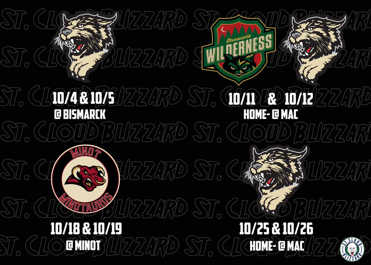 Who's looking forward to some October hockey?

There is plenty of it! The Blizzard kick off October this upcoming weekend on the road against the <a href="/BismarckBobcats/">Bismarck Bobcats</a>. Both games will start at 7:15 PM

Check out some other #NAHL action for the month!

#Blizznation #OctoberHockey