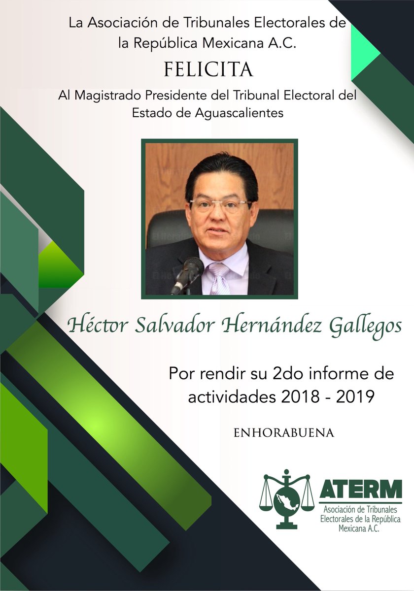 ATERM (@atermac) on Twitter photo #Felicitamos al Magistrado Presidente del @TriEE_Ags, <a href="/HECTOR_TEEA/">Hector Salvador</a>, por rendir su 2do Informe de Actividades 2018-2019. #Enhorabuena #Felicitamos al Magistrado Presidente del @TriEE_Ags, <a href="/HECTOR_TEEA/">Hector Salvador</a>, por rendir su 2do Informe de Actividades 2018-2019. #Enhorabuena
