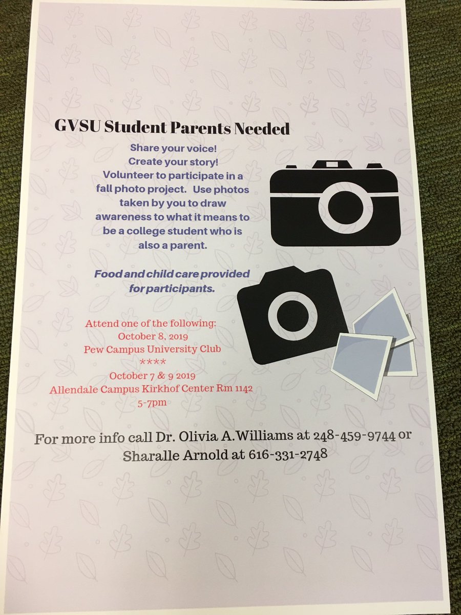 Hey everybody there is a fun event that might be of interest. It’s a fall photo project where you use photos taken by you to draw awareness to what it means to be a college student who is also a parent. Share your voice and story! Food and child care provided for participants.