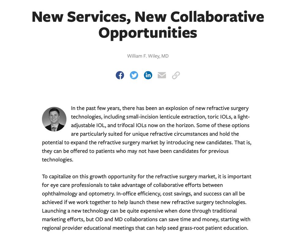 New options in the refractive surgery market give optometrists and ophthalmologists an opportunity to collaborate and help more patients, improve efficiency, and reduce costs. Read more at: hubs.ly/H0kZmTL0 #optometry #collaborate #RefractiveSurgery