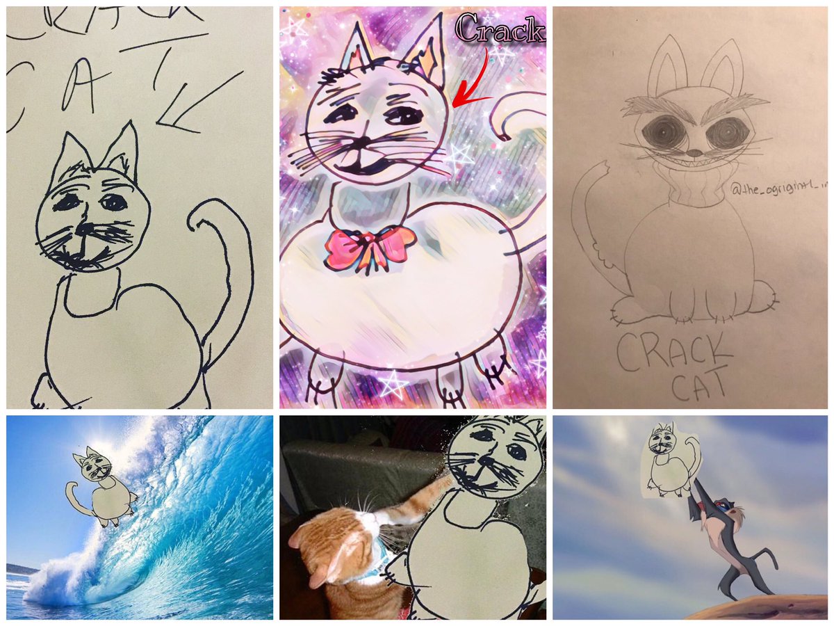 specialm_shasha's tweet image. Ok...I guess it’s official...what started as my Mom’s interesting doodle request of a cat, has now turned into apparently my new mascot #allhailcrackcat #crackcat THESE MEMES EVERYONE MADE! I CANT!! 🤣🤣🤣😭🤣💕😻😺