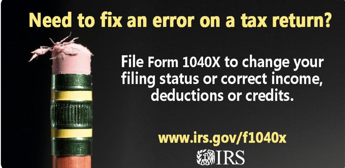 DYK you normally don’t need to file an amended return to correct math errors? The #IRS will fix those for you. For other amendments use Form 1040x: irs.gov/f1040x