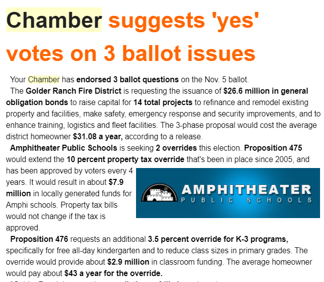 LeapAmphi's tweet photo. Thank you to Greater Oro Valley Chamber of Commerce for endorsing Amphitheater's budget propositions! YES on 475 and 476! #SupportAmphiStudents https://t.co/NlgxZRjnrR