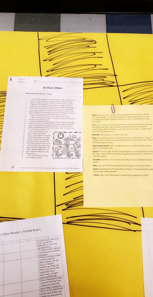 RachelToy3's tweet photo. We turned our complex read, Don's Diner, into a Reader's Theater. Students created the setting, put their roles in perfect sequence, and are acting out character traits! 
Not allowed to share their pictures with their homemade props, but I promise they're so CUTE and motivated! https://t.co/XsCbIFyjHS