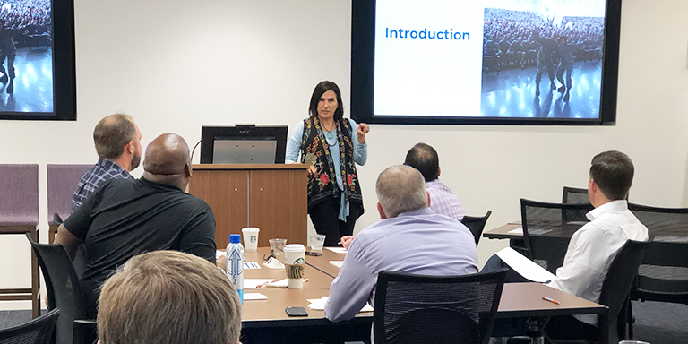 PsychArmor's tweet photo. A shout-out to @PsychArmor’s transition school director, Col. Denise “Deno” Cooper, USAF, Ph.D., who briefed JPMorgan Chase & Co #Veterans program employees on “15 Things Veterans Want you to Know.” #miltransition https://t.co/yUr4CwEma8