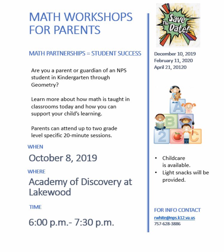 Looking forward to seeing you all there.<a href="/NPSicount/">NPSicount</a> <a href="/MrsRJWhite/">Rhonda White</a> <a href="/dbofo/">Dawn Bofo</a> @NPSchools #partnership #Mathematics