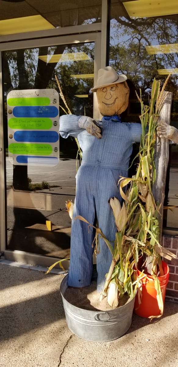 CSUNREC's tweet image. We are proud to introduce #FarmToCSUConnection at the Engagement Center. He is the first scarecrow to appear in downtown Sterling. Stop by to read his text to his son.
