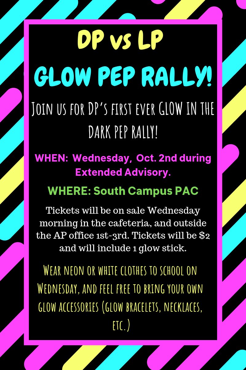 DPHSCheer's tweet photo. Info for Wednesday’s pep rally!!! #DPSpiritWeek2019 #DPvsLP #BorderBattle2019 🤘🦌 https://t.co/o9sOgYdviE