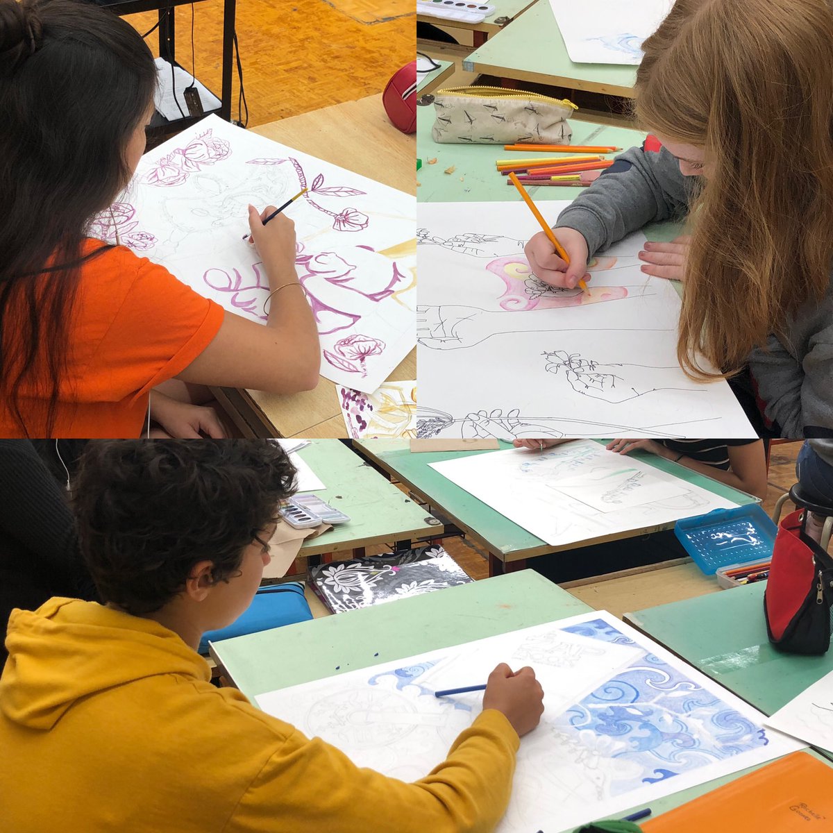 Ms_Piazza's tweet photo. #AVI3M @Sandwich_Sabres exploring Mixed Media in their current art pieces as they focus on contour lines and designs.
#VisualArt #MixedMedia #markers #watercolour #colouredpencils #contourdrawings #colourharmonies https://t.co/sPnjcZl6oA