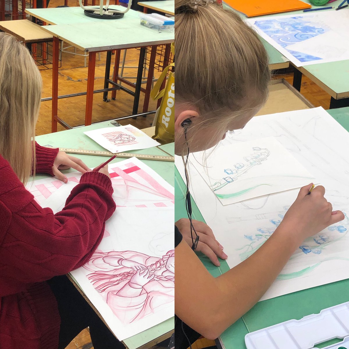 Ms_Piazza's tweet photo. #AVI3M @Sandwich_Sabres exploring Mixed Media in their current art pieces as they focus on contour lines and designs.
#VisualArt #MixedMedia #markers #watercolour #colouredpencils #contourdrawings #colourharmonies https://t.co/sPnjcZl6oA