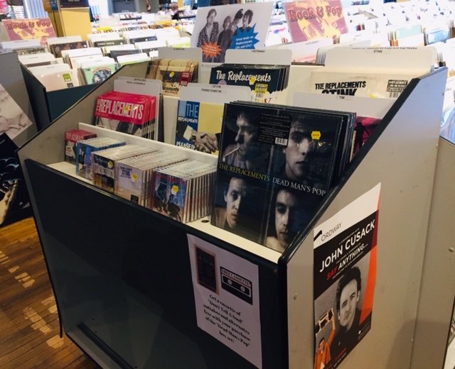 Nice coincidence that a poster for <a href="/johncusack/">John Cusack</a>'s Say Anything event at <a href="/TheOrdway/">Ordway Center for the Performing Arts</a> is on the side of our <a href="/TheReplacements/">The Replacements</a> endcap. Seems like a good time to offer up a test pressing of the LP in Dead Man's Pop. RT to ETW &amp; we'll pick a winner Tues at noon. Must p/u prize in store.