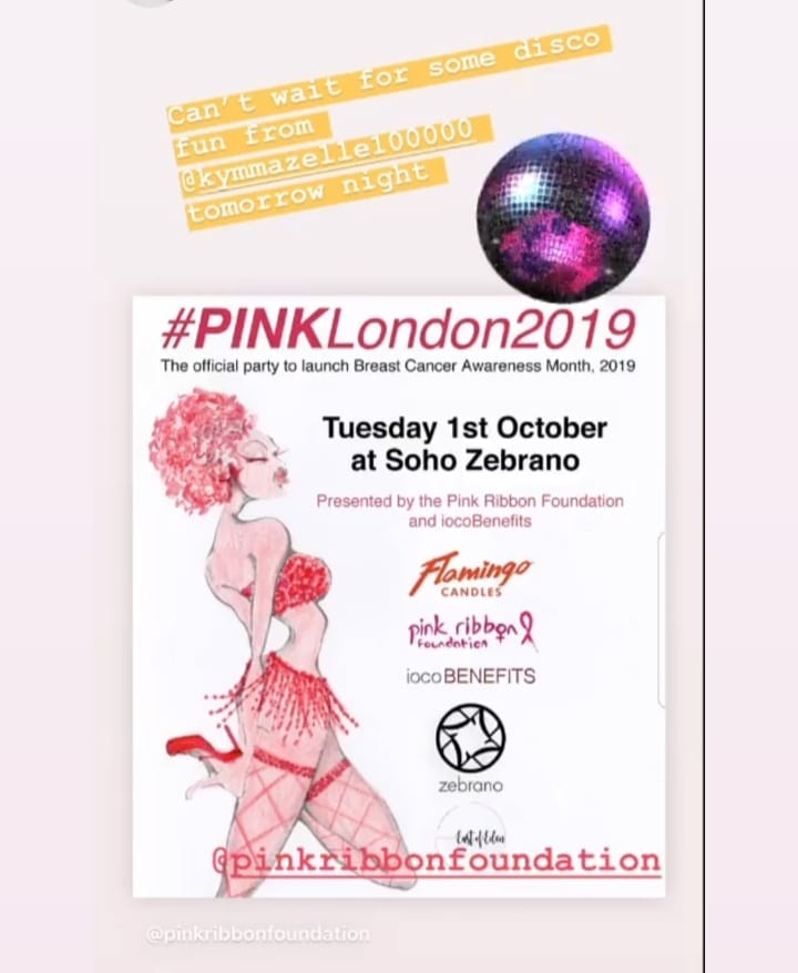 KymMazelle's tweet photo. #disco #fundraiser #events #celebrity @EastOfEdenLdn  #breastcancerawareness #pinklondon #youngheartsrunfree #1stladyofhousemusic Keep the faith! 💃🏽💃🏽⚡⚡🌸🌸💅💞🥂 https://t.co/rwYj9RAZrZ