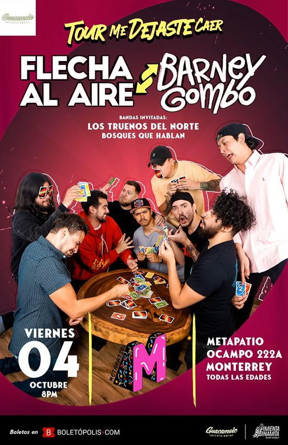 HeavyNews_'s tweet photo. ¡ESTE VIERNES! - @Guacamole_Entmt presenta: @FlechaAlAire + @BarneyGomboCDMX en #Metapatio | Boletos disponibles en @Boletopolis: https://t.co/QEMSapMjJR | Más info del evento aquí: https://t.co/iwNcy2IRle https://t.co/frCAKtBewN