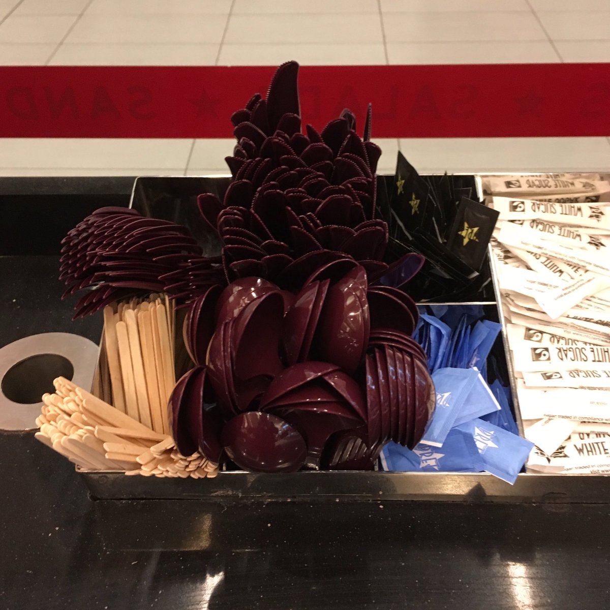 markfisher001's tweet photo. @Pret I’m confused by your #sustainability ethos. A poster in Meadowhall shop states your ‘sustainability team constantly challenge &amp; remind you to do more’. Yesterday the same store asked if we’d use takeaway cups as mugs were all in wash! Also #SingleUsePlastic eat-in cutlery?! https://t.co/YQNduiClYJ