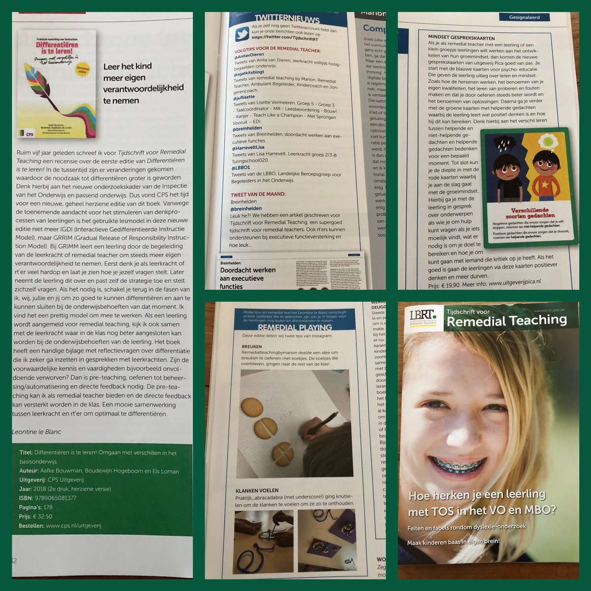 Voor de nieuwe editie Tijdschrift voor Remedial Teaching (nummer 4, 2019) schreef ik een recensie over ‘Differentiëren is te leren’ van <a href="/AafkeBouwman/">Aafke Bouwman</a> e.a. <a href="/CPSonderwijs/">CPS</a>,schreef ik over de ‘Mindset gesprekskaarten’ van <a href="/Uitgeverij_Pica/">Mark Veerman | Pica</a> en maakte ik Twittertips en Remedial Playing.