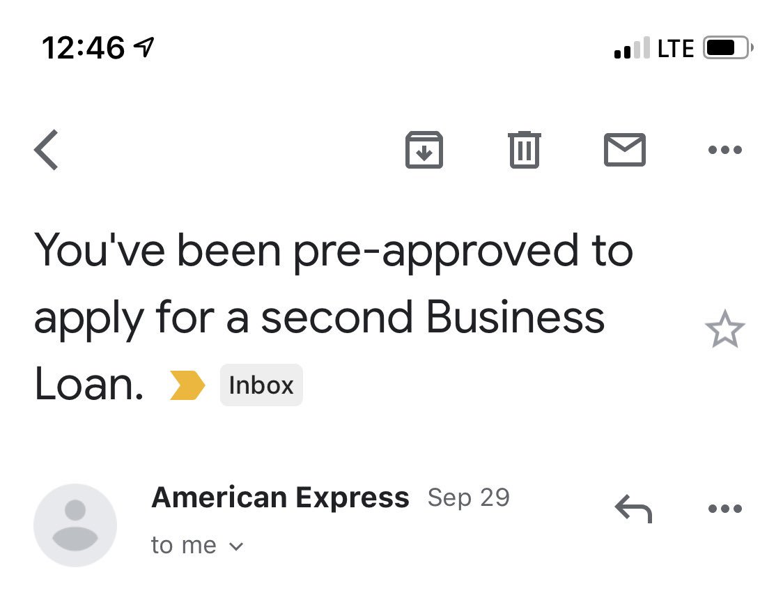 Email: “You’ve been pre-approved to apply for a second Business Loan.”