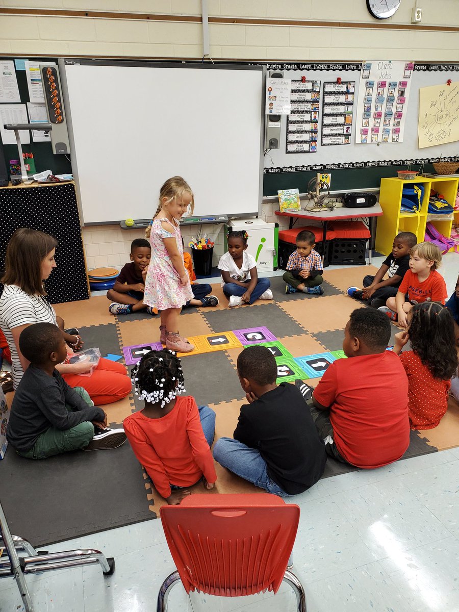 DenbighECC's tweet photo. Students in Mrs. DiNenna's class are learning how to act like robots and code using mats, direction and action cards from 'Let's Go Code'!! #PrekRocks #nnpsproud #NNPSTech #nnpsstem https://t.co/f1gI66F5hd