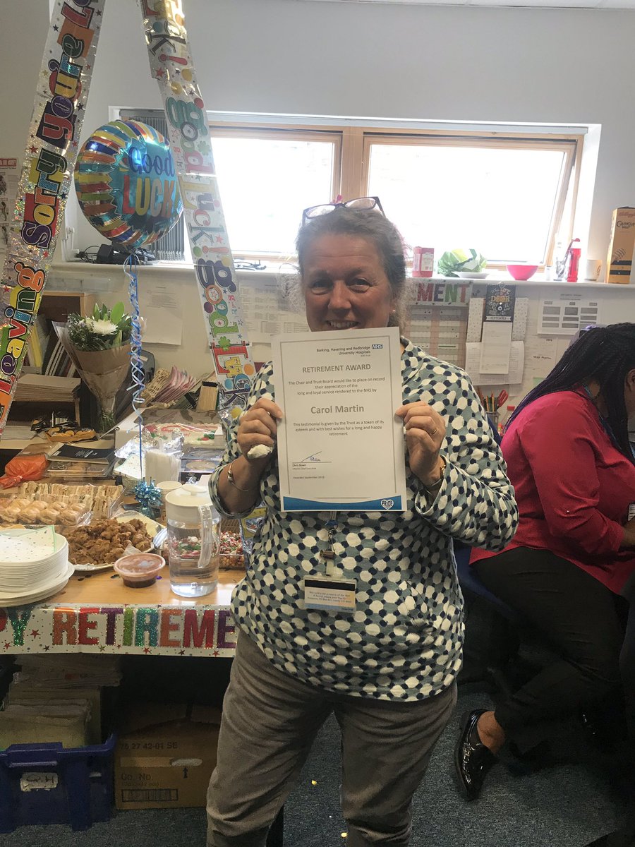 One of our long-standing patient Pathway co-ordinators Carol Martin retired today after 20 years service.  She had a lovely  send off with lots of delicious food. Thank you for all your hard work you will be sorely missed wish you all the best in your retirement x