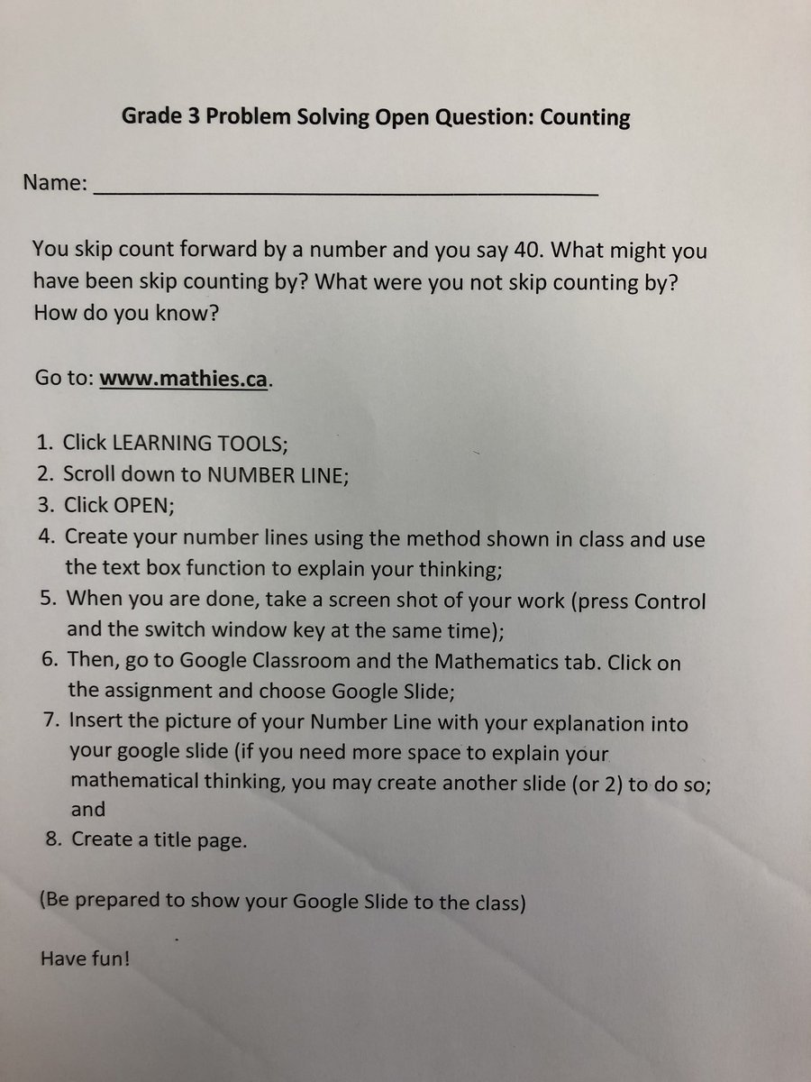 lesliejfoster's tweet photo. Our Grade 3s @CoronationPS are solving open math problems involving counting using the number line tool on @ONmathies. They are then inserting a screen capture of their work into #googleSlides #coronationlearners #DDSBInnovation #durhamDSB https://t.co/F2jP6GUfy4