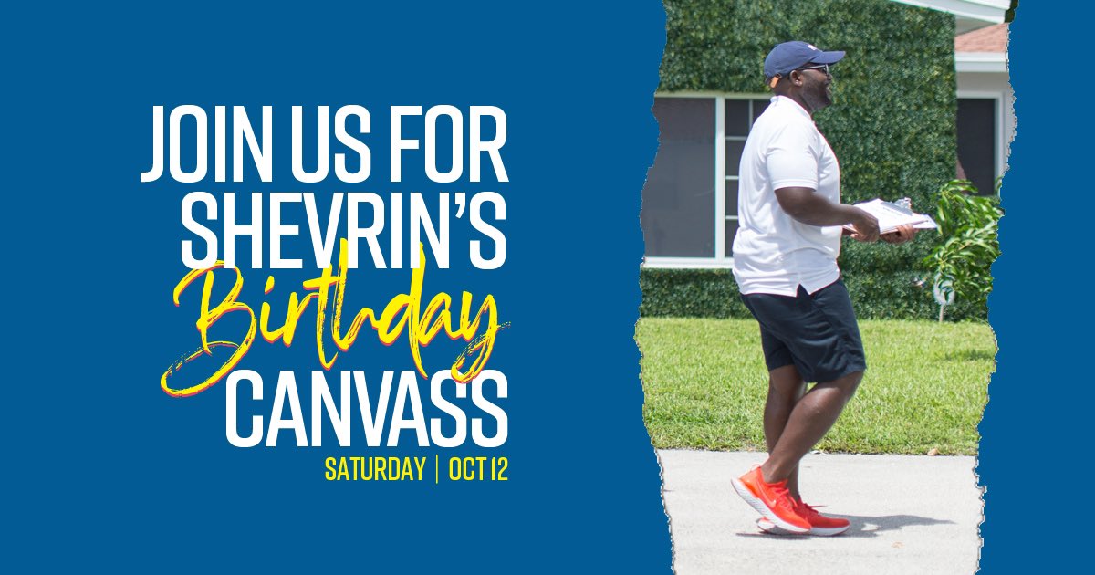 ShevrinJones's tweet photo. Join #TeamShev and I on my birthday, October 12th for a special canvass. It would be great to have friends and supporters to come out and celebrate with me.
Following the canvass we will convene at Lorna's in Miami Gardens for happy hour.
RSVP at: https://t.co/Xb9NifTtHB https://t.co/T9rJOV7IiM