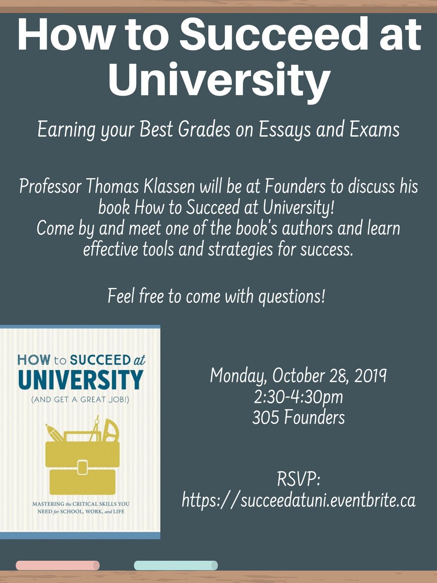 Want to learn how to succeed at York? Prof Thomas Klassen will be at here to teach you effective tools and strategies for success!  
Oct 28 from 2:30-4:30pm in 305 Founders
RSVP: succeedatuni.eventbrite.ca