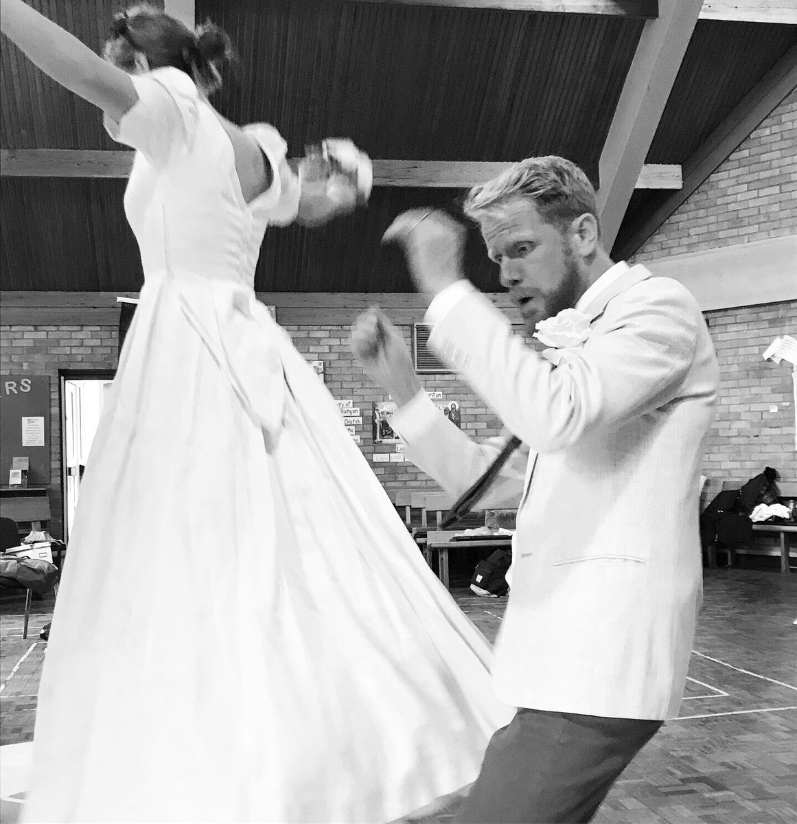 HumanStoryOx's tweet photo. Wonderful wedding frolics in today’s rehearsals of #HappyEvenAfter with actors .@pjtonkin80 .@ImogenWilde_ .@IMLAgency #newwriting #domesticabuse #opensthisweek .@ArtsatOFS .@TheMillBanbury .@ReducingRiskDA .@A2DominionGroup .@OxfordSams .@OxTheatreMakers https://t.co/D7ocptx4oa