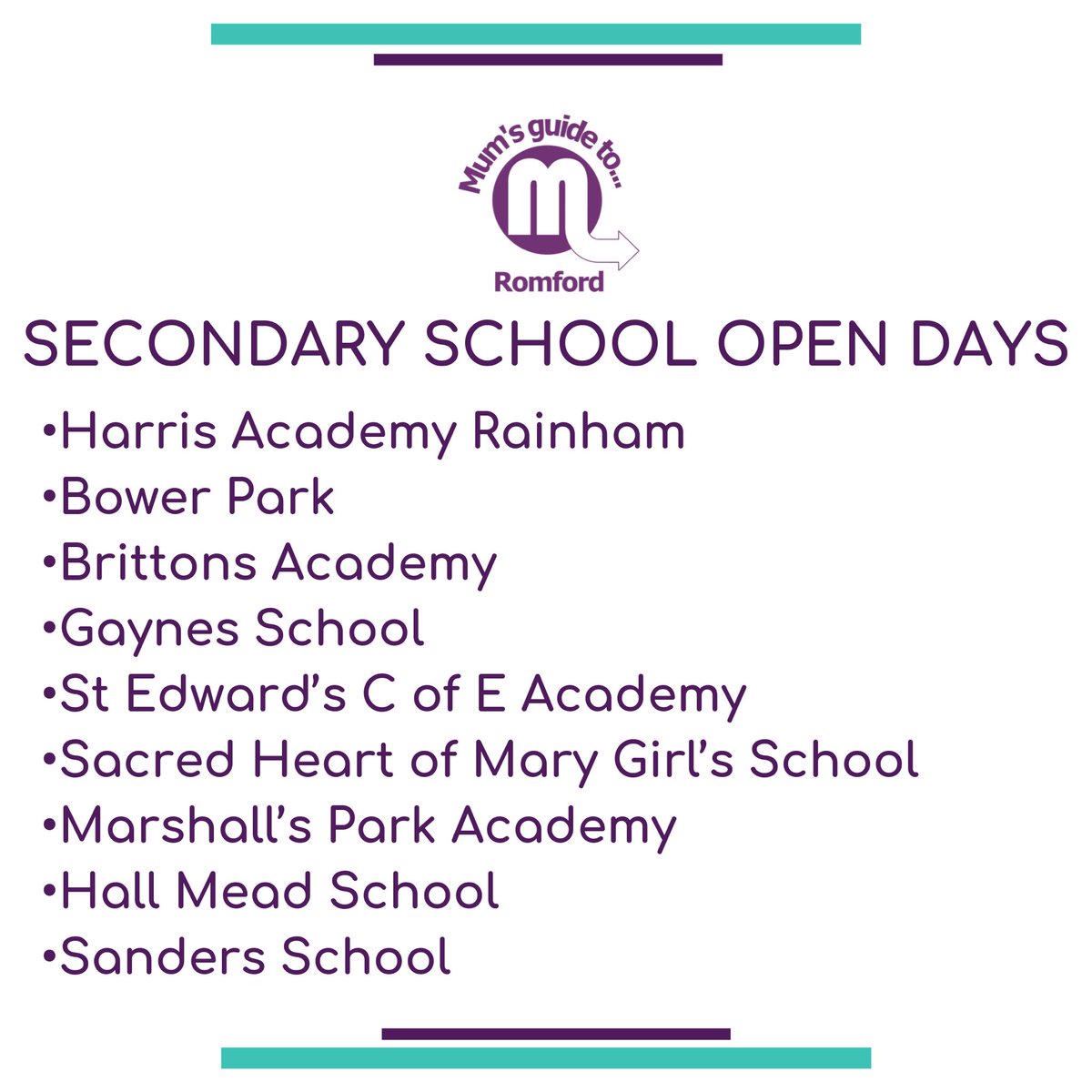 These schools have open days/evenings this week. For times, booking information and contact details for all schools just click the link! 

mumsguideto.co.uk/romford/school… 
#haveringsecondaryschools #secondaryapplications