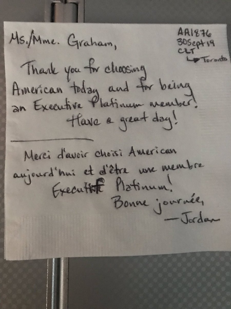 RebekaEG's tweet photo. Thank You for a great acknowledgement! #AmericanAirlines #CustomerService #EP #personaltouch #greatFlightAttendant #AA1876 @Jordan https://t.co/kto3mSsewu