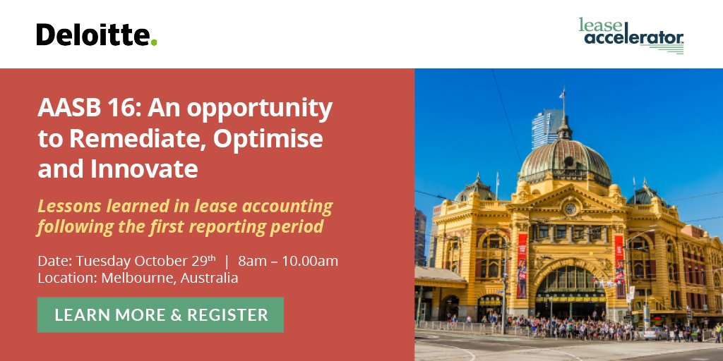 LeaseAccelerate's tweet photo. Join experts from @Deloitte and @LeaseAccelerate as they reflect and recap on lessons learned after working with local and international organisations to complete their first reporting period under the new standard. #IFRS16 #leaseaccounting #AASB16 https://t.co/XpMI4nGkqZ https://t.co/K5gfVCZ45O