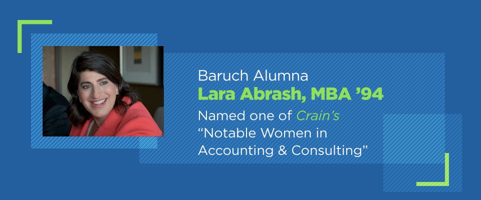 BaruchCollege's tweet photo. Kudos to Baruch College alumna Lara Abrash for being selected to @CrainsNewYork’s “Notable Women in Accounting & Consulting” list for 2019! Read the full story: https://t.co/Tk7zUdPaDA
#baruchpride #deloitte #notablewomen #topexecutives #accounting https://t.co/Y6Nt3h4wwY