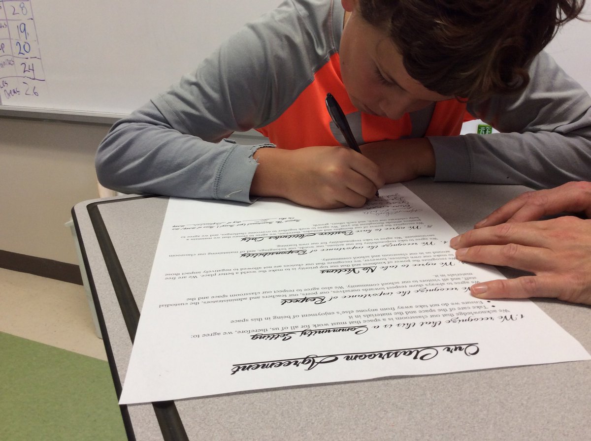 mswoodsAUP's tweet photo. The official signing of our class agreement happened today! A month in because it was co-created, and therefore underwent some thoughtful negotiations. Plus, we needed time to practice our signatures...
@SCDSB_Schools  @MrsMaxwell_AUPS @allistonunion 
#exercisingourstudentvoices https://t.co/KkhheXarrS