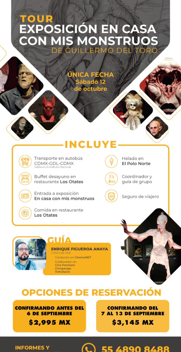 ¡Último día para -ora sí- confirmar su asistencia al Tour <a href="/encasamonstruos/">En Casa con mis Monstruos</a> que organizo para el sábado 12 de octubre de #CDMX a #GDL! 🚨

El costo es de $3,145.00 incluyendo transporte, comidas, seguro de viajero, guía ¡y por supuesto BOLETO ASEGURADO! 🎟

¡Van que se acaban! 👇🏽