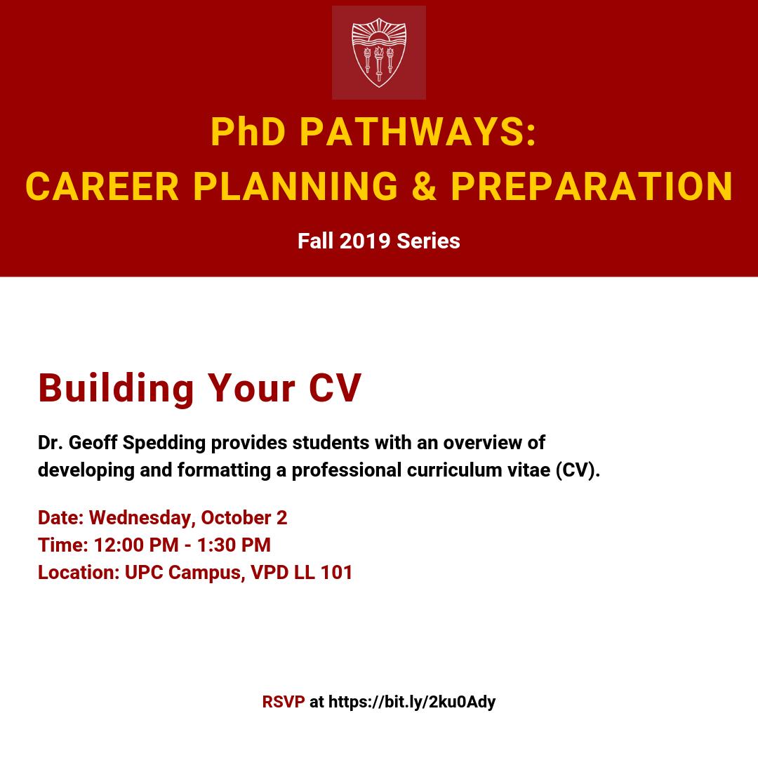 PhD students, how is your CV looking? Need help with it? No problem! Join us on Wednesday to learn how to develop and format your professional CV.