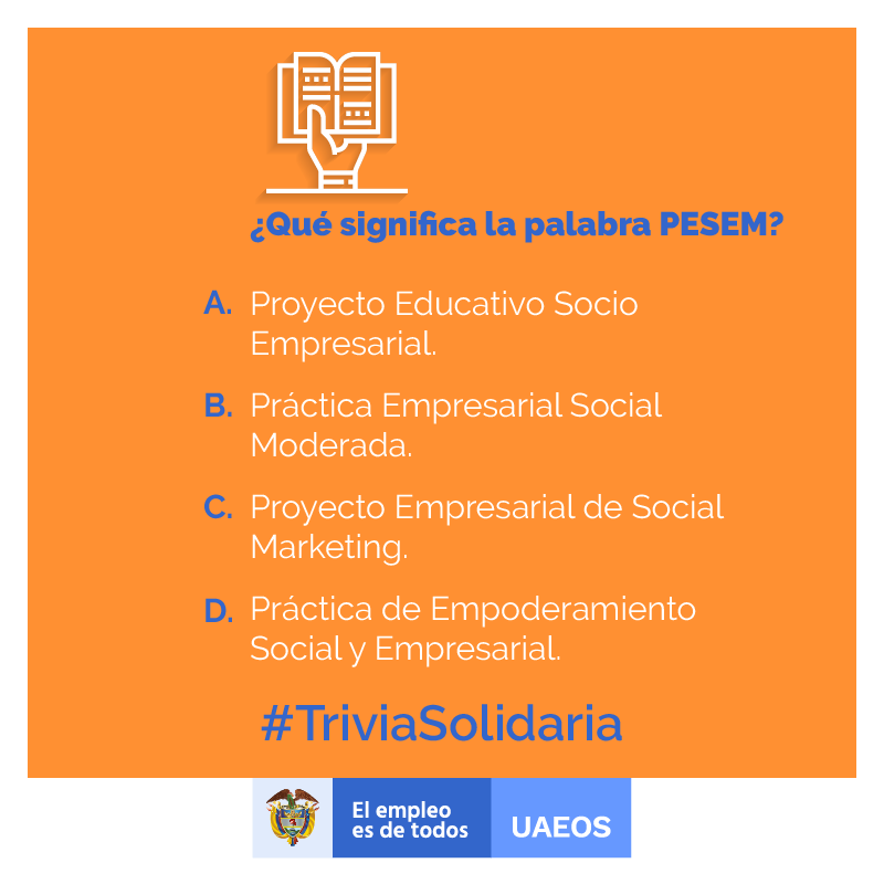 UsolidariaCo's tweet photo. Termina septiembre pero tú todavía puedes demostrar que eres un duro del sector solidario. #Hoy te retamos a responder correctamente nuestra #TriviaSolidaria
¿Qué significa la palabra PESEM? ¡Buena Suerte! https://t.co/tCVgF30Gn8
