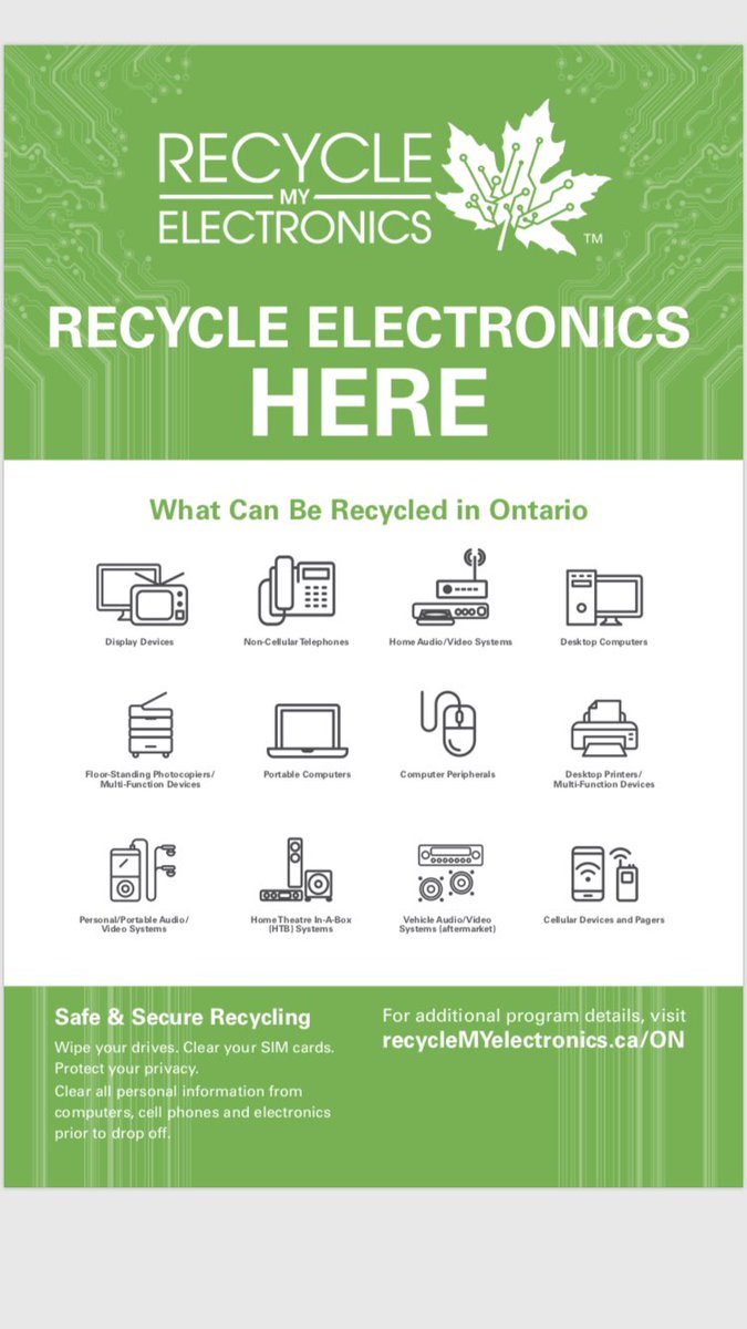Trenton_HS's tweet photo. This is the  E-waste Flyer for THS. It runs from September 27 until October 7th.  Only items on the flyer are accepted. This is open to the school and community.
Diabetes of Canada are also collecting bags of clothing that can also be put in the bin. Please share. https://t.co/U3JoL4VT7i