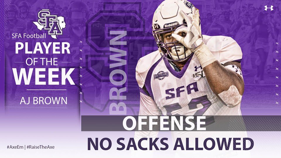 SFA_Football's tweet photo. Take a look at the numbers your SFA Football players of the week put up in our win over Lamar on Saturday.

Your 'Jacks head to Houston for the Battle of the Piney Woods this weekend! For tickets visit https://t.co/yI3I8TFLlx. 

#AxeEm | #RaiseTheAxe https://t.co/h5YDT5ijoW