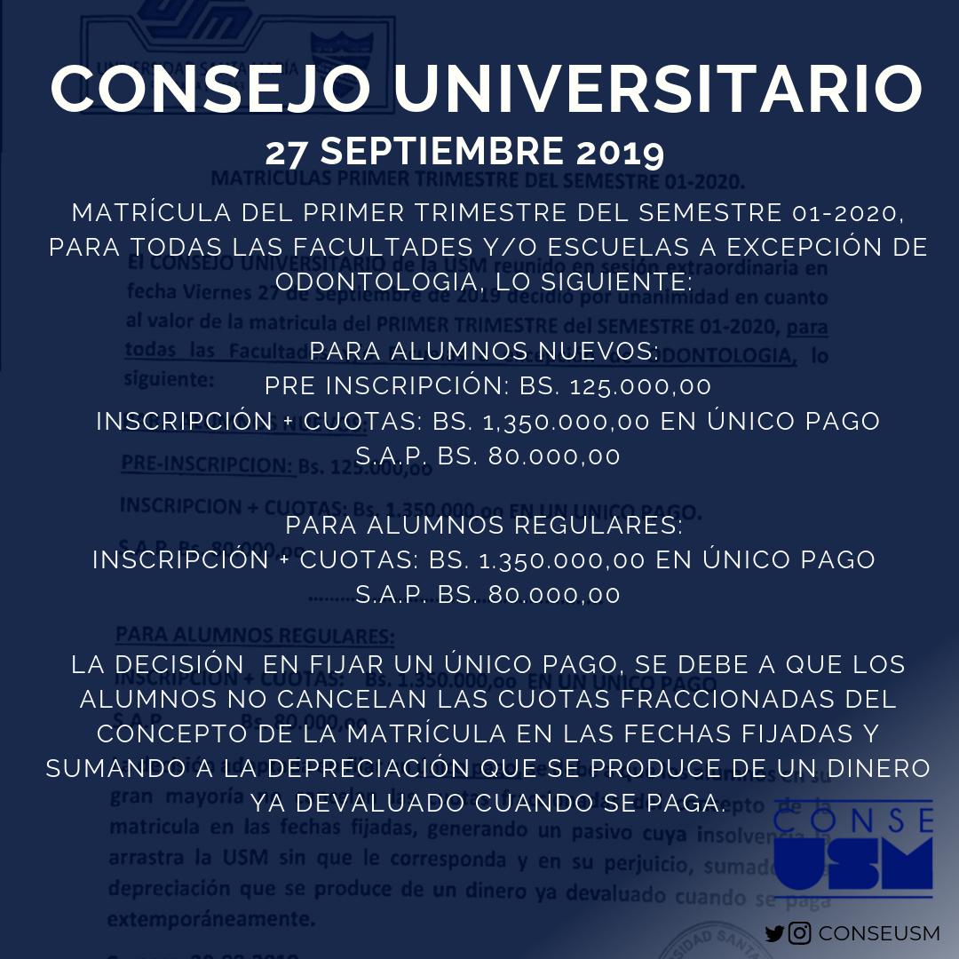 creousm's tweet photo. ❗️❗️#Usemistas Nuevas tarifas para el semestre 2020-01 ❗️❗️
Vía @conseusm https://t.co/toWyjCrwE2