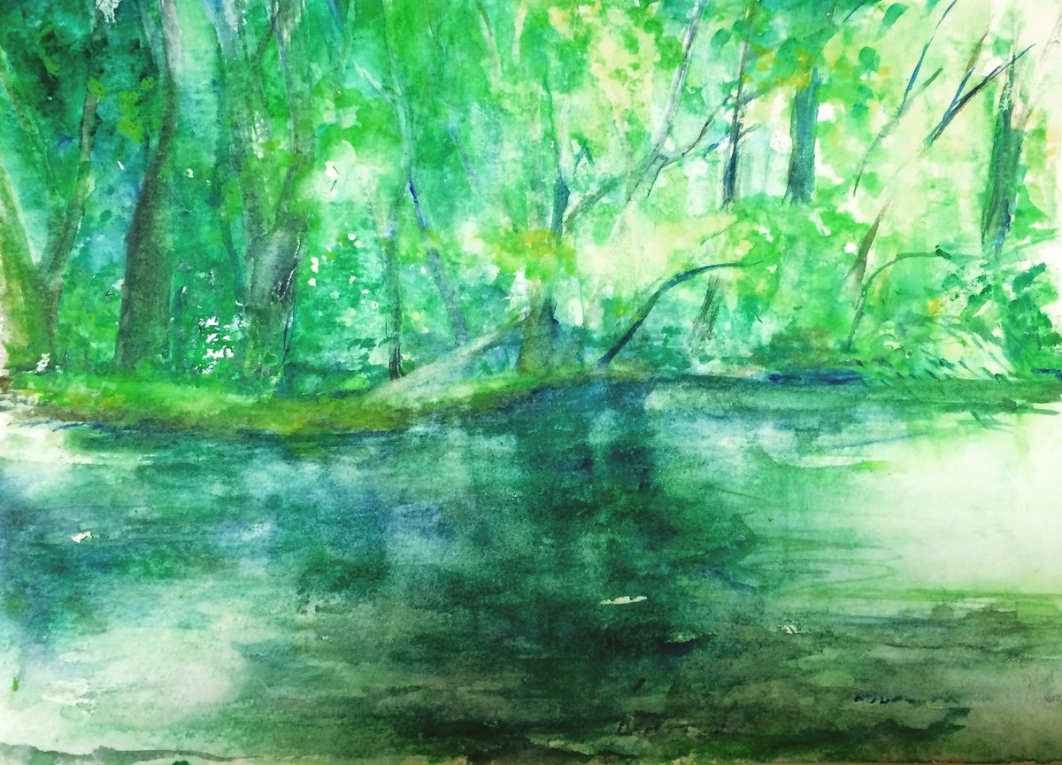 如月桃子 奥入瀬渓流 水彩 イラスト好きさんと繋がりたい