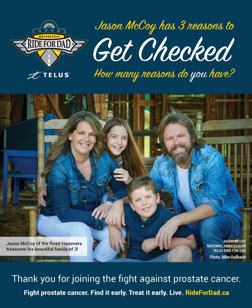 #ProstateCancerAwarenessMonth Prostate cancer can almost always be treated if its caught early. So, how many reasons do you have to #GetChecked? Fight prostate cancer. Find it early. Treat it early. Live. To make a donation or for more information, visit ridefordad.ca