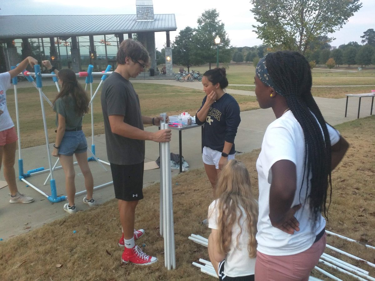 HackBerryLab's tweet photo. Congrats to all the Creative Technologies and Engineering students at @berrycollege that participated in The Grand Challenge this weekend! Students and faculty squared off in an epic competition to build the tallest towers only using PVC, foam pool noodles, and zip ties! https://t.co/23zAfnmcwQ