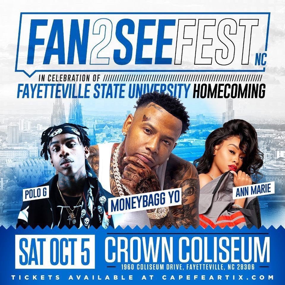 Jan2Tiana's tweet photo. Saturday oct 5th #Fan2FestNC Fayetteville state university hc concert!! Tickets are on sale
@MoneyBaggYo
@Polo_Capalot
@Im__AnnMarie !!
And you never know who might just show !!! #NOHOE2k19 #FayState23 #faystate22 #FayState21 #faystate20 #NOHOE #FAYSTATE !! https://t.co/9eZFg2VIHS