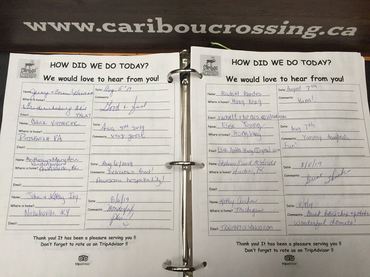 CaribouCrossing's tweet photo. It’s fantastic to be able to look back and see that we’ve done an amazing work this summer. Thank you so much to all the lovely people that have left a message on our golden book! 

#yukon #adventures #goldenbook #cariboucrossing #hospitality #vacation #holiday #travel https://t.co/wtJLT3WXLC