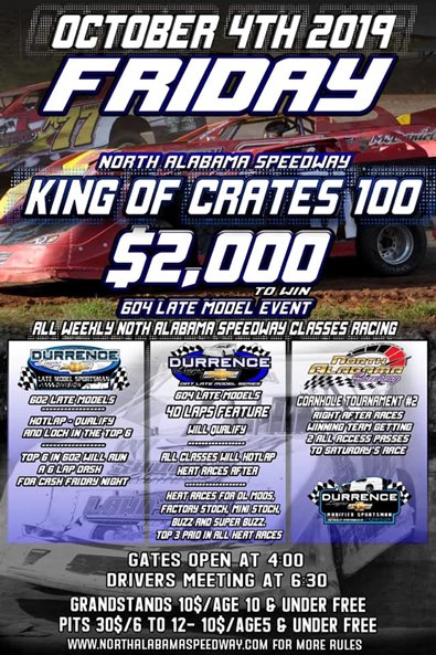 Hedger94's tweet photo. Heading to #NorthAlabamaSpeedway for the #KingOfCrates race with the @DurrenceLayneLM series this Friday and Saturday. Stay tuned for updates, thanks to everyone that helps make these trips possible. #club29racecars #uzbeklogistics #batterymen #drfleet #GotAGoSeptic https://t.co/bBIDoWhQRj
