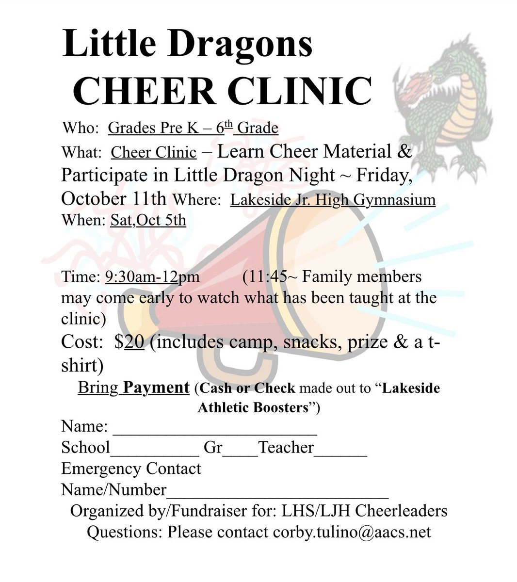 Mini Cheer Camp this Saturday!! Get your younger siblings signed up!! They can grab handouts in their elementary school office!! 💛💚💛