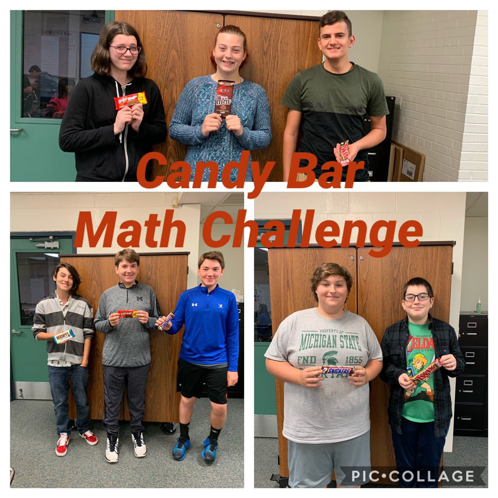 MathWithMessing's tweet photo. Candy Bar Challenge Winners! When you choose to challenge yourself in pre-algebra, you can earn King Sized candy bars! Congrats! https://t.co/ATPfy6lGiI