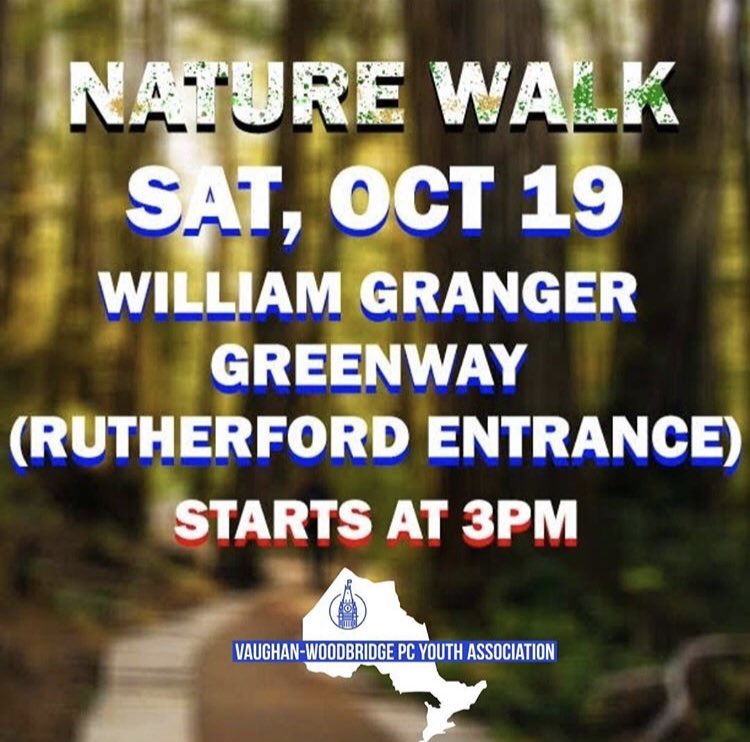 Join us on Saturday, October 19th for our Fall Nature Walk! Enjoy the wonderful scenery of #VaughanWoodbridge as we walk through the William Granger Greenway!