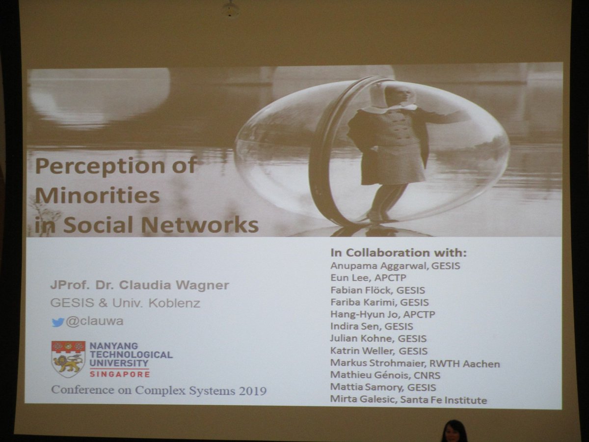 HirokiSayama's tweet image. Day 2 of #CCS2019 @CCS2019_NTU kicks off with the keynote by Claudia Wagner @clauwa on how minority perception occurs on social networks