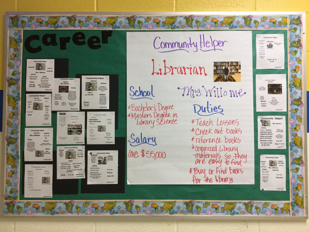 Honored to be chosen by Mrs. Whitcomb’s third grade class as their community helper and career focus! I love that they know I do a lot more than just check out books too! Librarians ROCK! <a href="/usd259libraries/">usd259libraries</a>, <a href="/CarolWhitcomb3/">Carol Whitcomb</a>, <a href="/LOuvertureElm/">L'Ouverture Elem.</a>